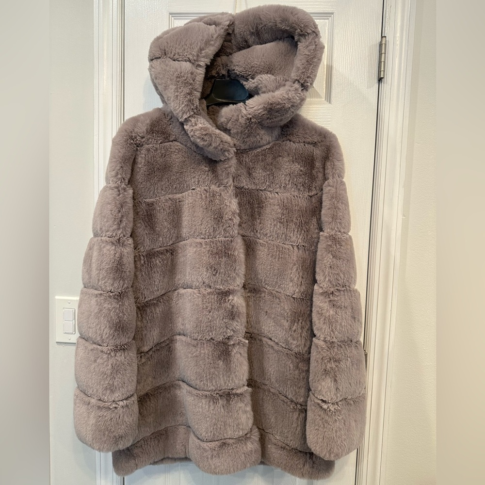 NWT BCBG grey faux fur coat